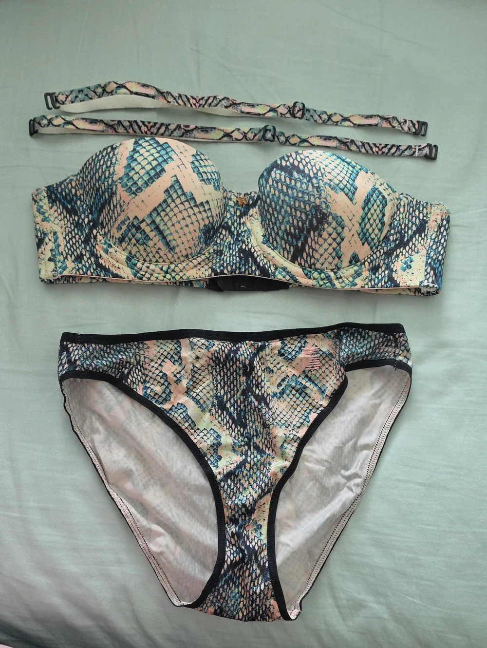 Savage X Fenty Snakeskin Print Bikini Set in Blue and Pink